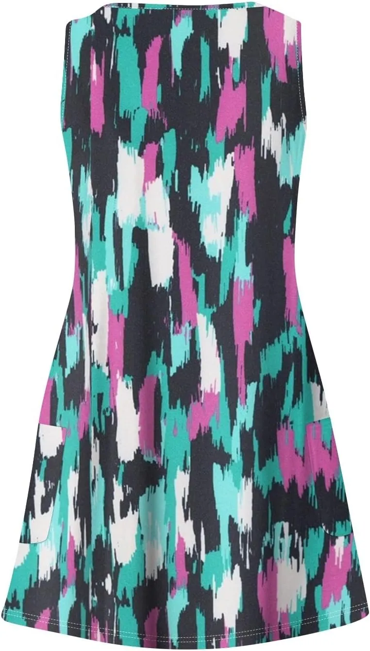 Womens Summer Dress 2025 Loose V Neck Sleeveless Sundresses Swimsuit Coverup with Pockets Casual Tank Dresses