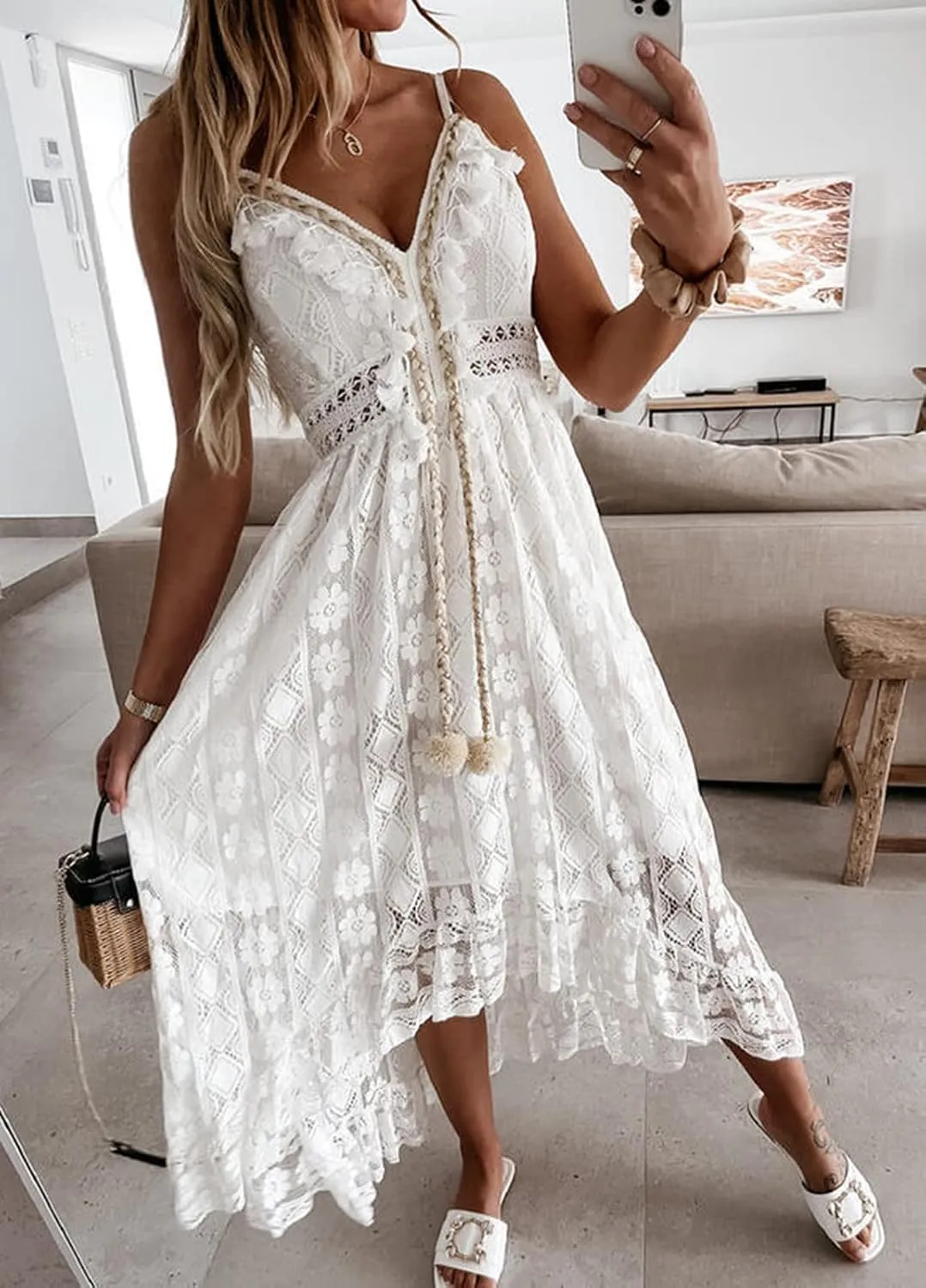 Women's Summer Dress V Neck Spaghetti Strap Sleeveless High Waist Bohemian Wedding Beach Casual Maxi Long Dresses