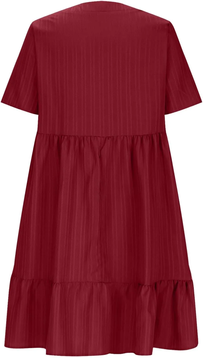 Women's Summer Midi Swing Dresses Casual Short Sleeve V Neck Pleated Tiered A Line Flowy Beach Sundress 2025