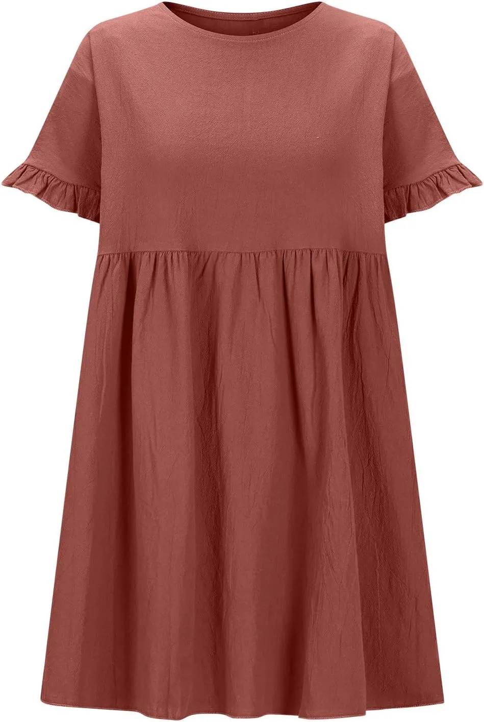 Womens Summer Mini Dress 2025 Casual Ruffle Short Sleeve A-Line Cotton Linen Dress Flowly Beach Tunic Sundresses