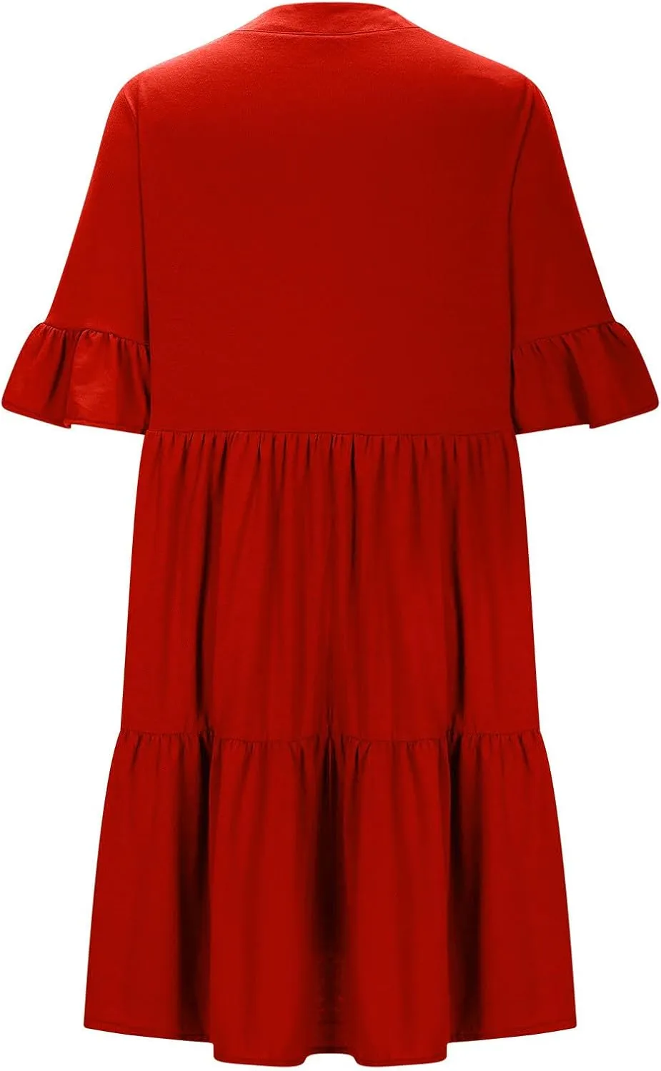Women's Summer V Neck Shirt Dress Casual Flutter Bell Short Sleeve A-Line Swing Tiered Ruffle Mini Dresses with Pockets