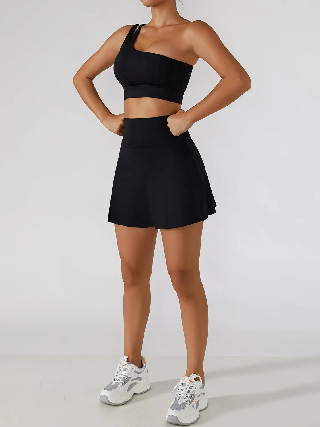 Women's Tennis Skirts Sport Bra Sets High Waisted Golf Skorts Skirt One Shoulder Sports Bra Running Workout Activewear