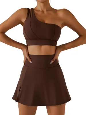 Women's Tennis Skirts Sport Bra Sets High Waisted Golf Skorts Skirt One Shoulder Sports Bra Running Workout Activewear