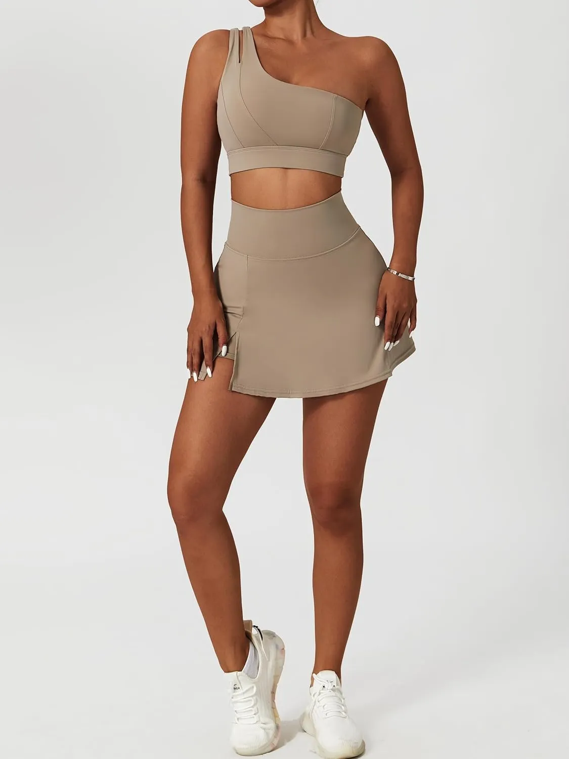 Women's Tennis Skirts Sport Bra Sets High Waisted Golf Skorts Skirt One Shoulder Sports Bra Running Workout Activewear