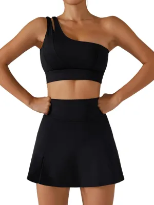 Women's Tennis Skirts Sport Bra Sets High Waisted Golf Skorts Skirt One Shoulder Sports Bra Running Workout Activewear