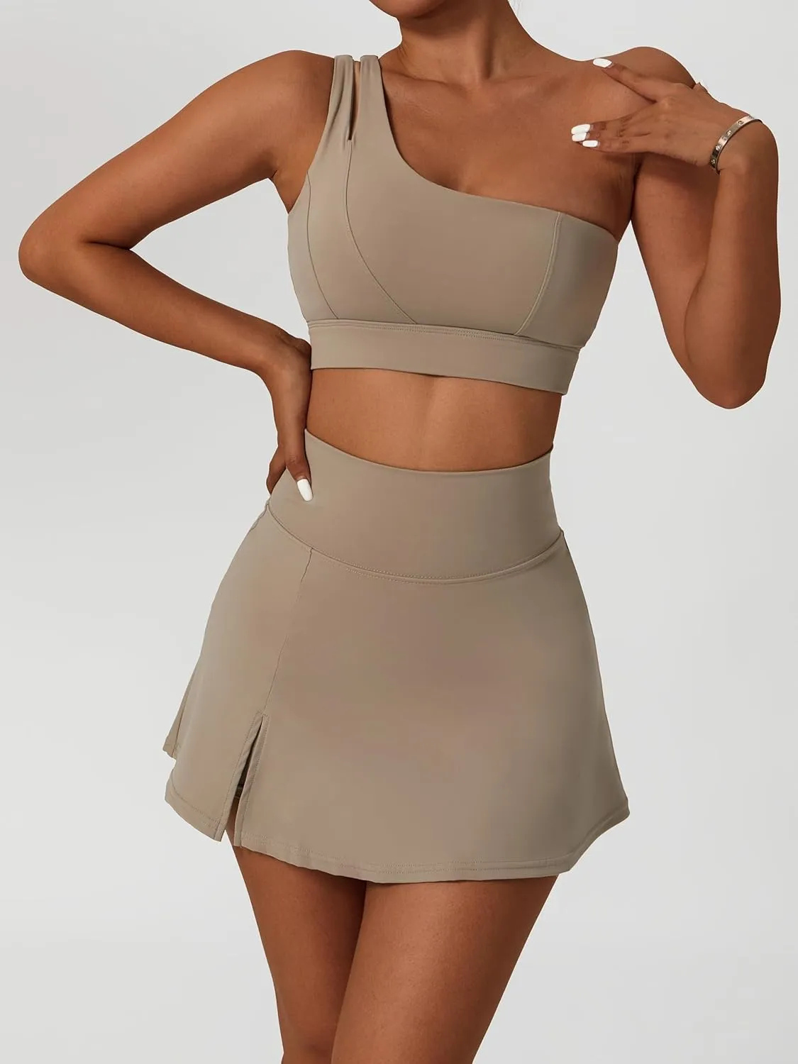Women's Tennis Skirts Sport Bra Sets High Waisted Golf Skorts Skirt One Shoulder Sports Bra Running Workout Activewear
