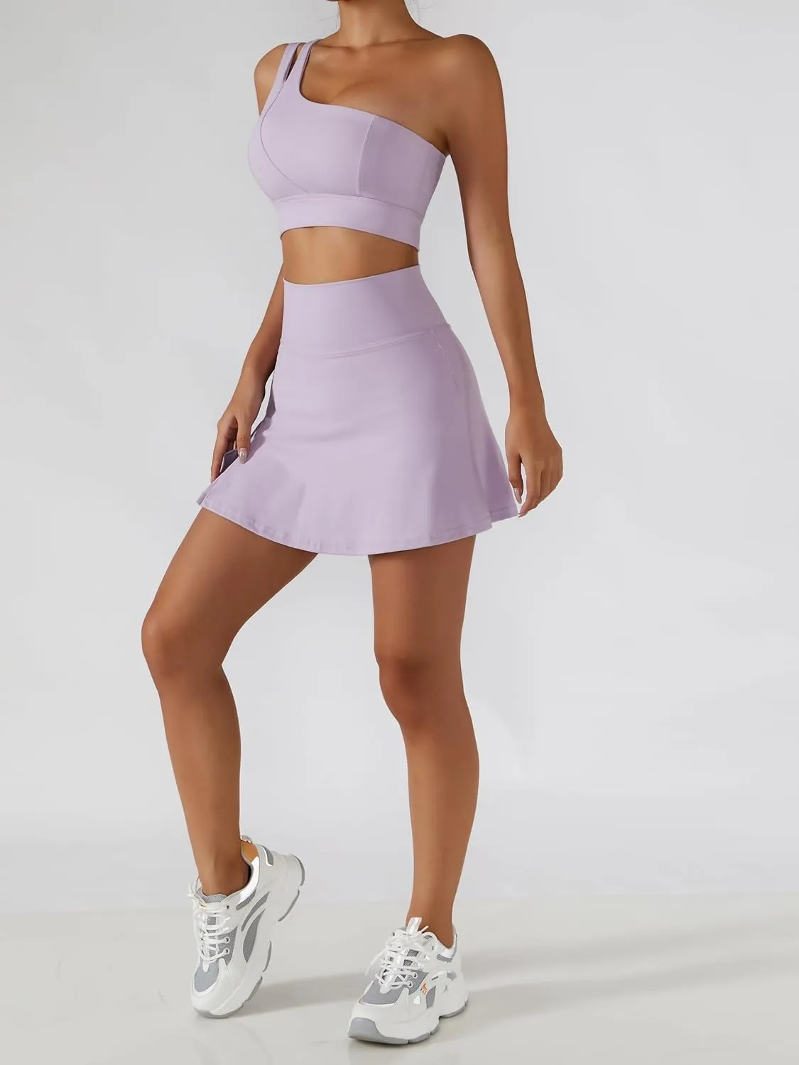 Women's Tennis Skirts Sport Bra Sets High Waisted Golf Skorts Skirt One Shoulder Sports Bra Running Workout Activewear