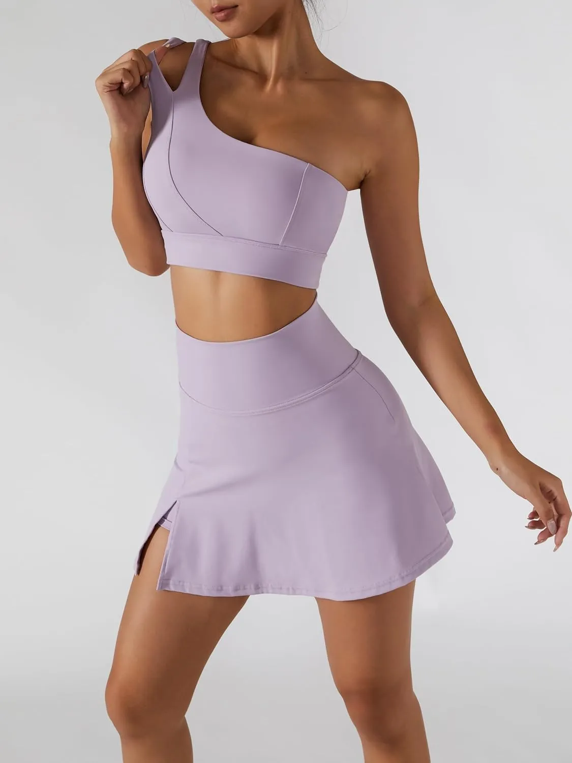 Women's Tennis Skirts Sport Bra Sets High Waisted Golf Skorts Skirt One Shoulder Sports Bra Running Workout Activewear