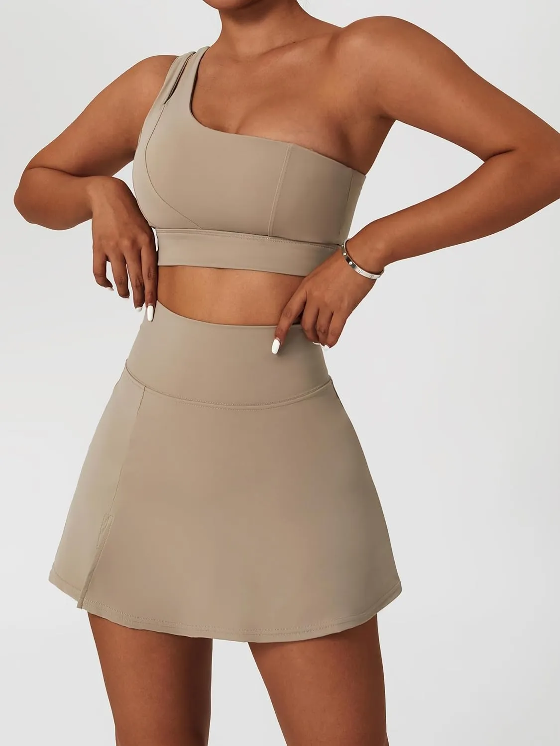 Women's Tennis Skirts Sport Bra Sets High Waisted Golf Skorts Skirt One Shoulder Sports Bra Running Workout Activewear