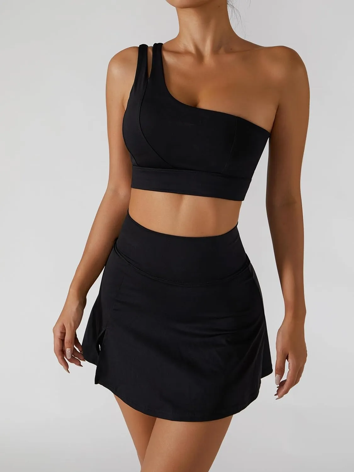 Women's Tennis Skirts Sport Bra Sets High Waisted Golf Skorts Skirt One Shoulder Sports Bra Running Workout Activewear