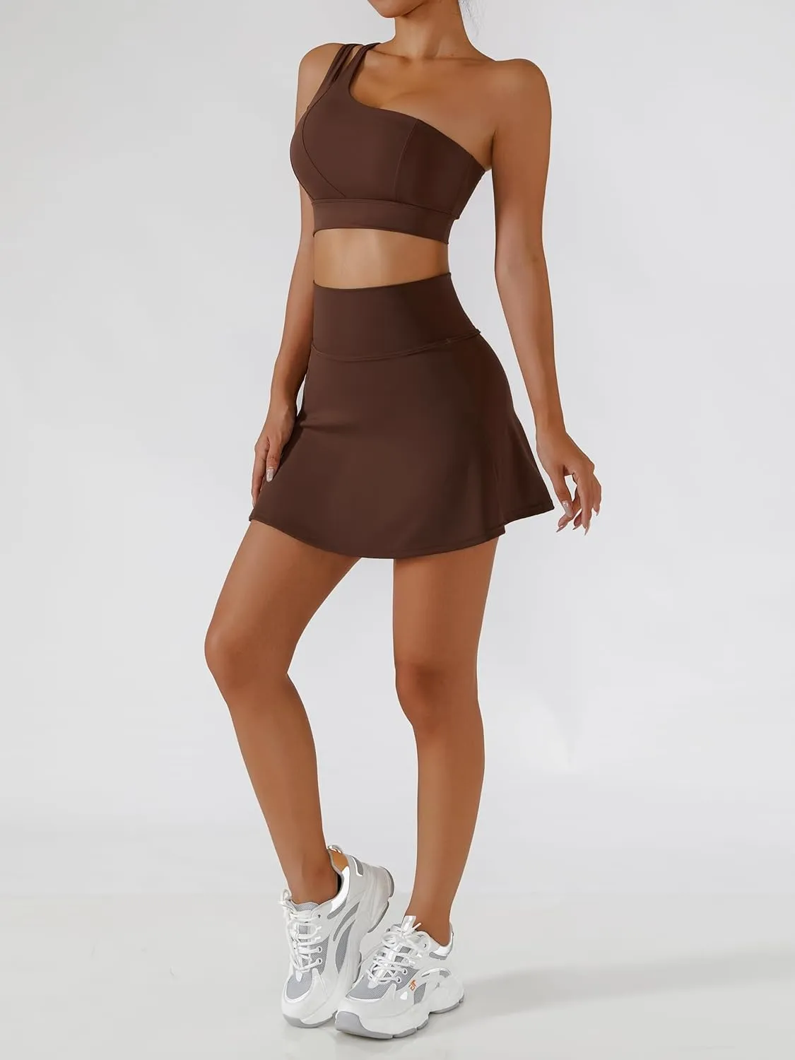 Women's Tennis Skirts Sport Bra Sets High Waisted Golf Skorts Skirt One Shoulder Sports Bra Running Workout Activewear