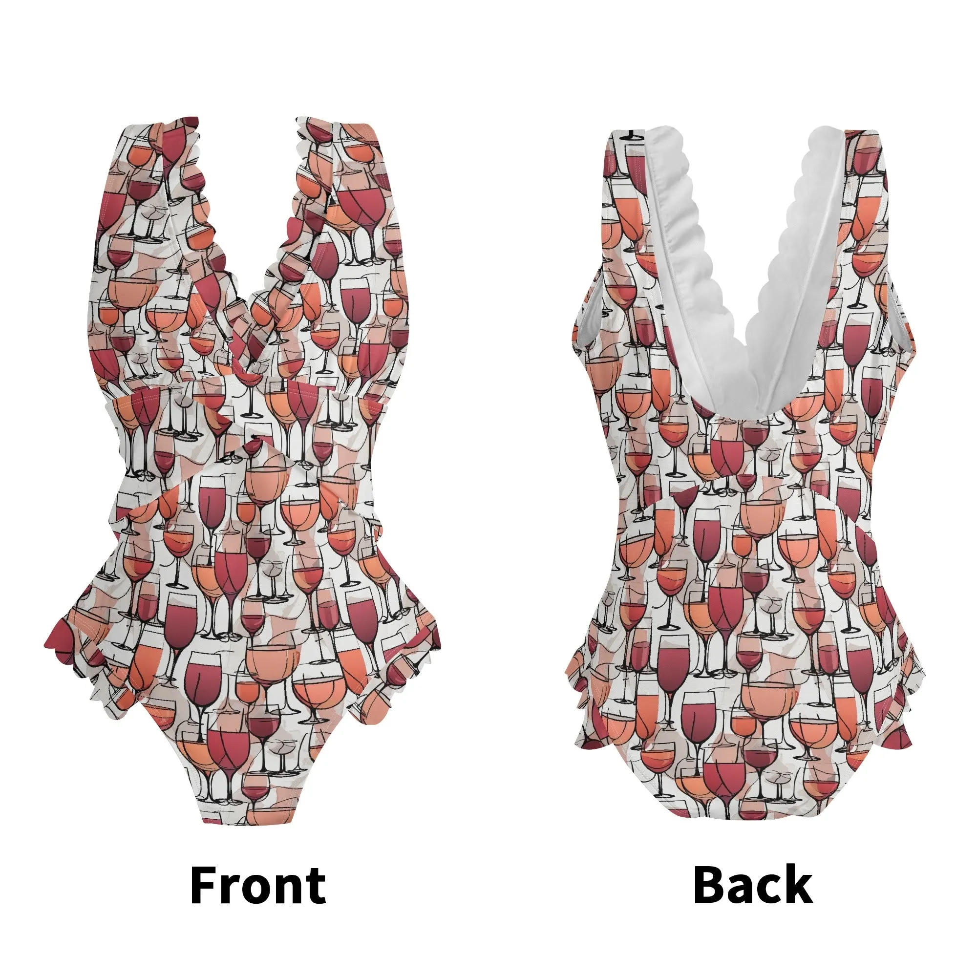 Womens Wine Dining Ruffle Edge Cross-Front One Piece Swimsuit Bathing Suit