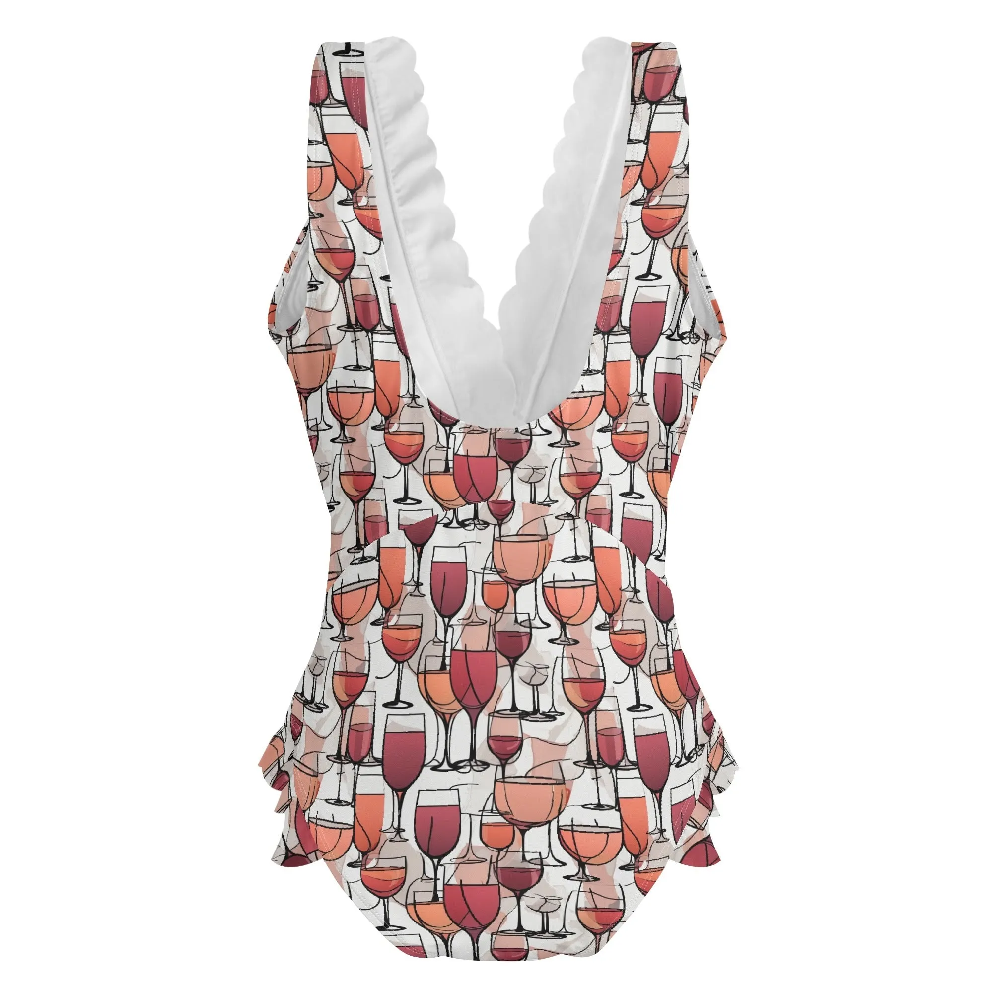 Womens Wine Dining Ruffle Edge Cross-Front One Piece Swimsuit Bathing Suit