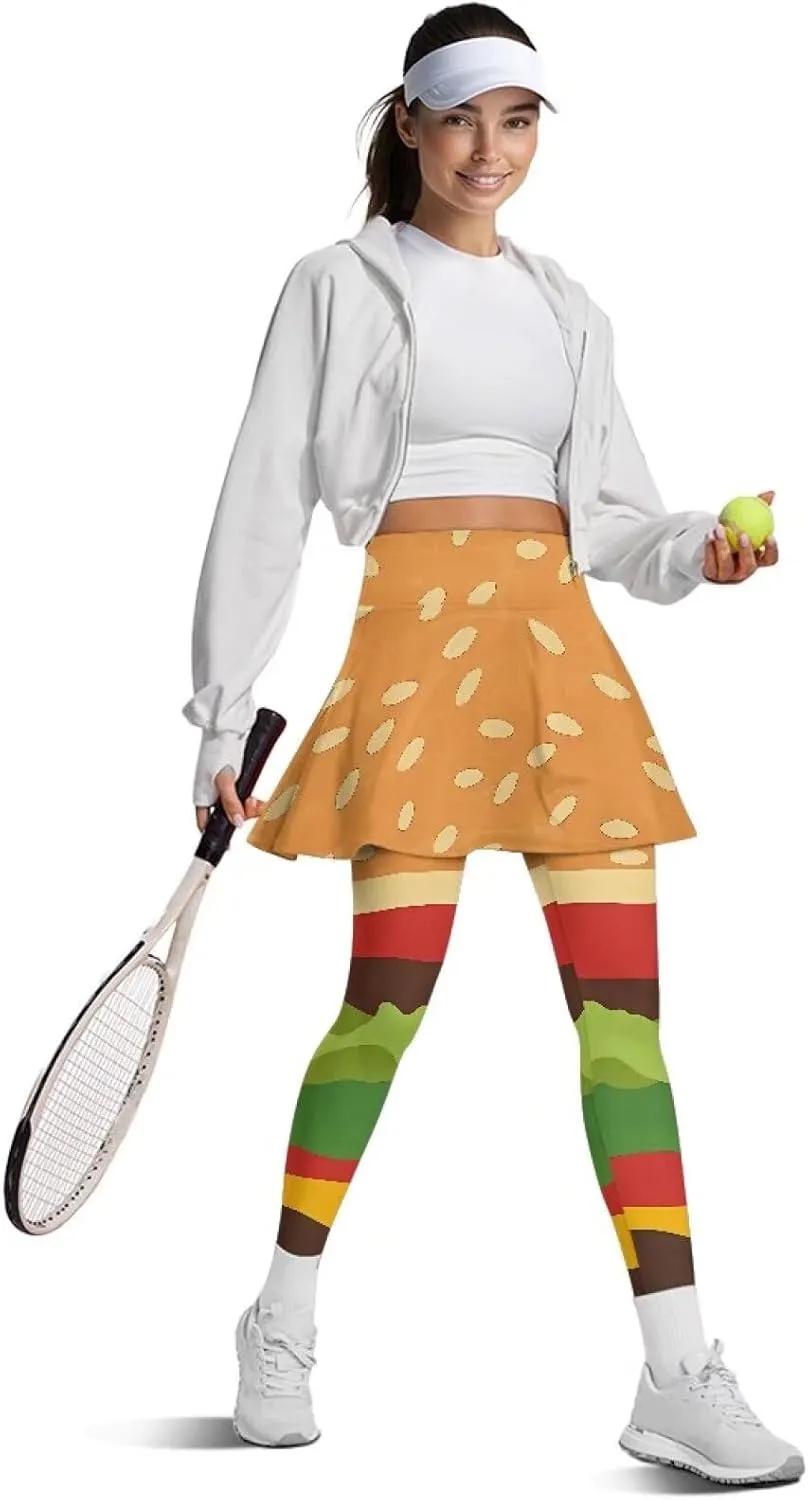 Womens Yoga Leggings with Skirts Tennis Skirts with Workout Running Pants XS-3XL