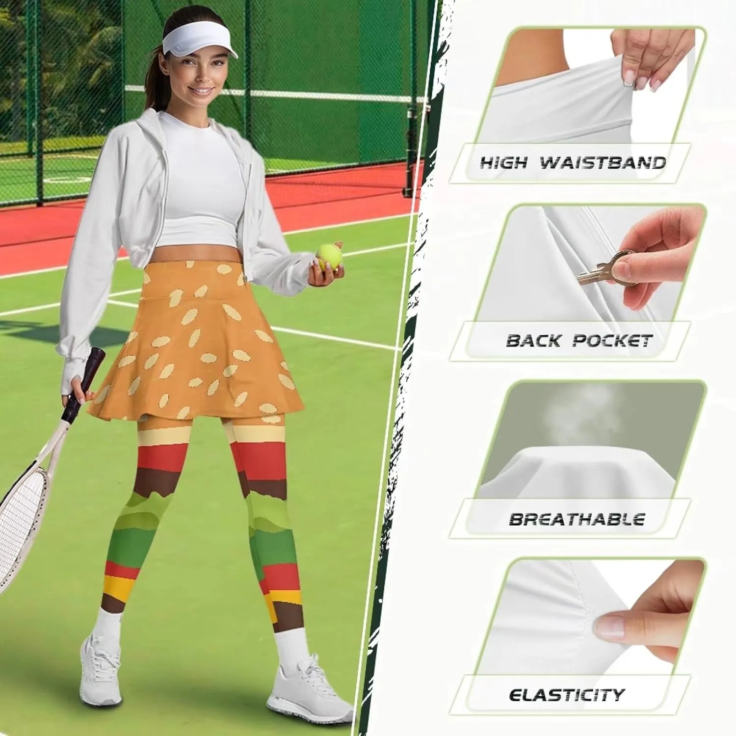 Womens Yoga Leggings with Skirts Tennis Skirts with Workout Running Pants XS-3XL