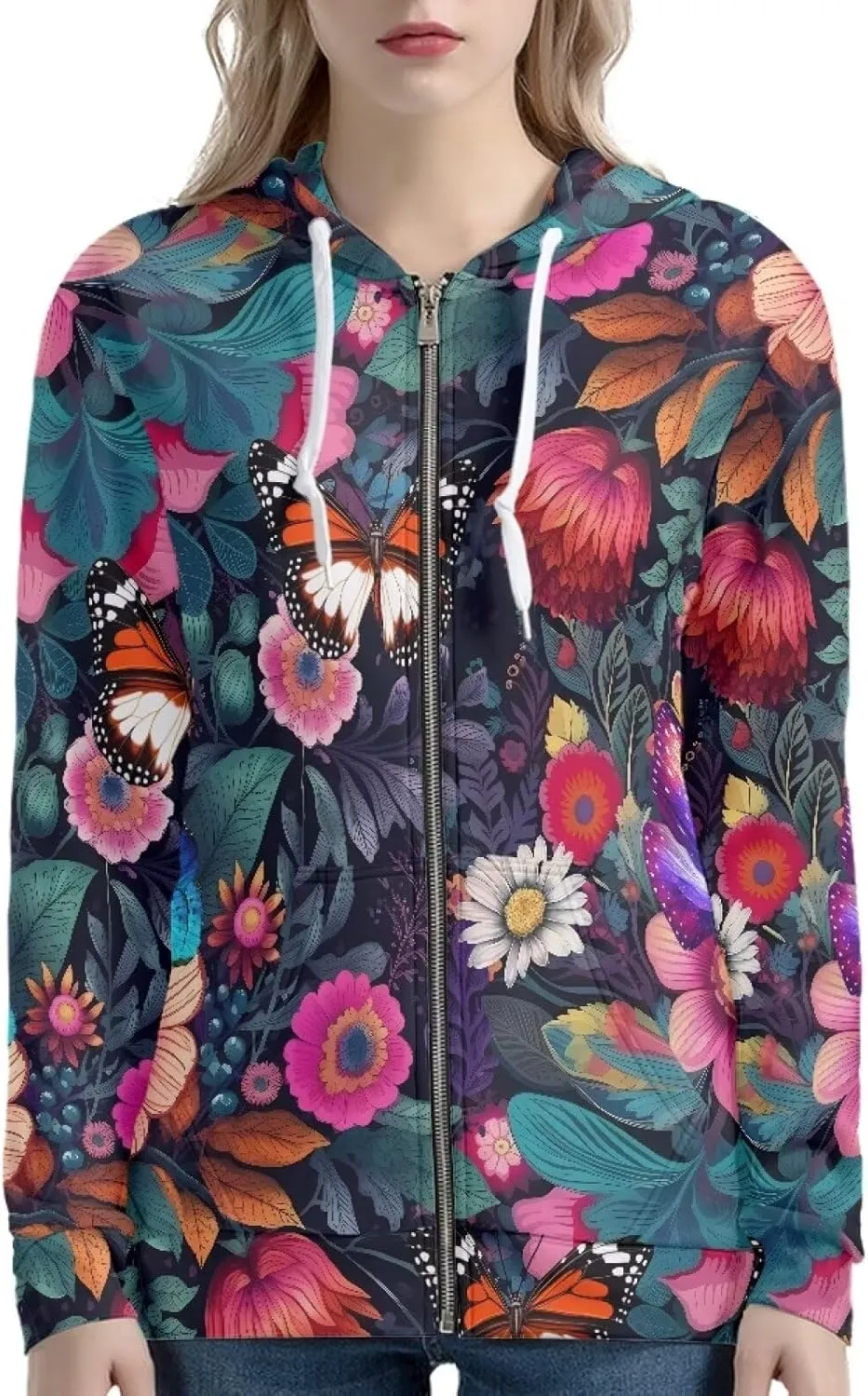 Womens Zip Up Hoodie Long Sleeve Oversized Sweatshirts Casual Jacket with Pocket Y2k Clothes