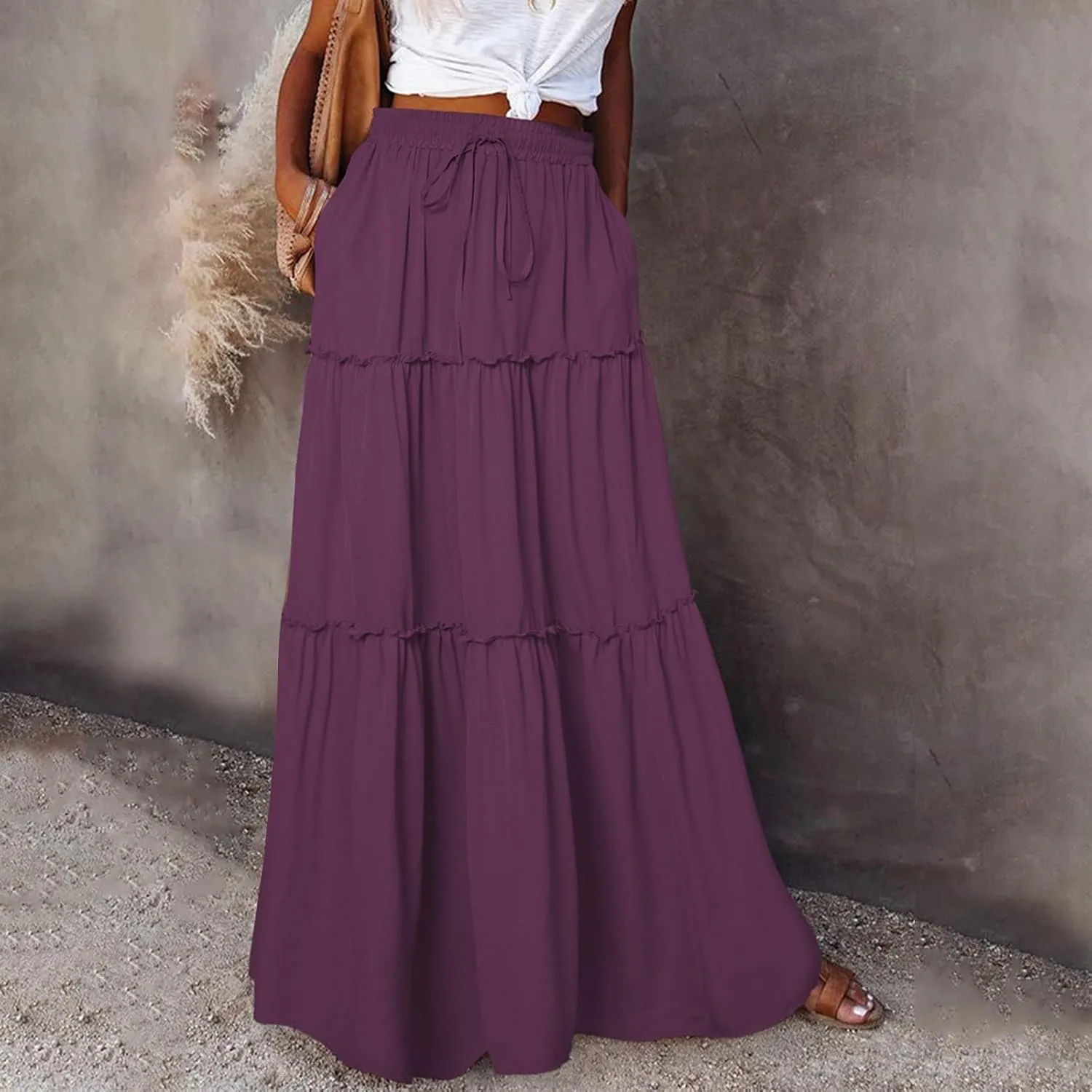 Wood Ear Edge Layered Half Skirt European and American High Waist Elastic Ruffle Edge Skirt Summer Clothing