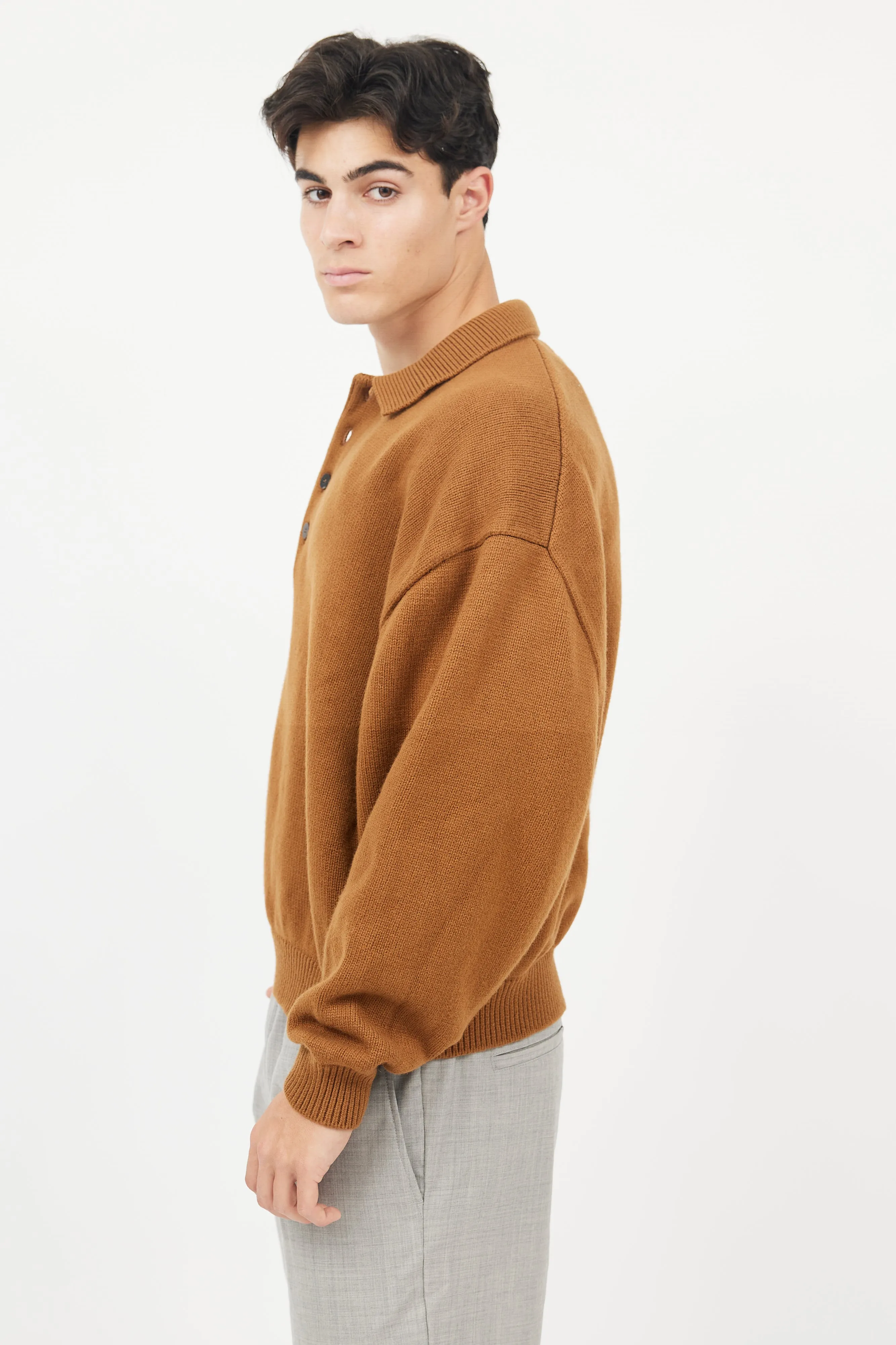 X Zegna Brown Wool Rugby Knit  Pullover