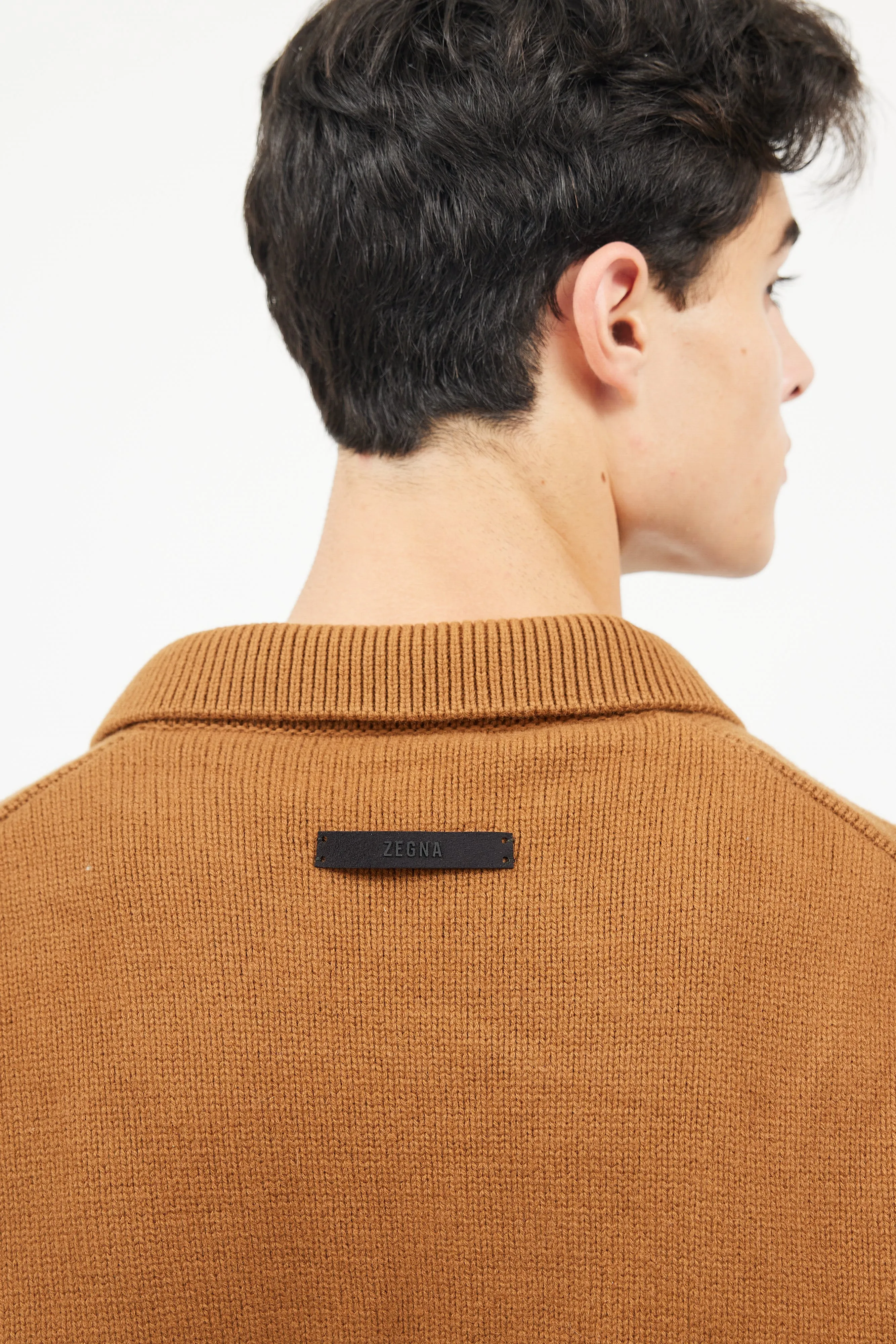 X Zegna Brown Wool Rugby Knit  Pullover