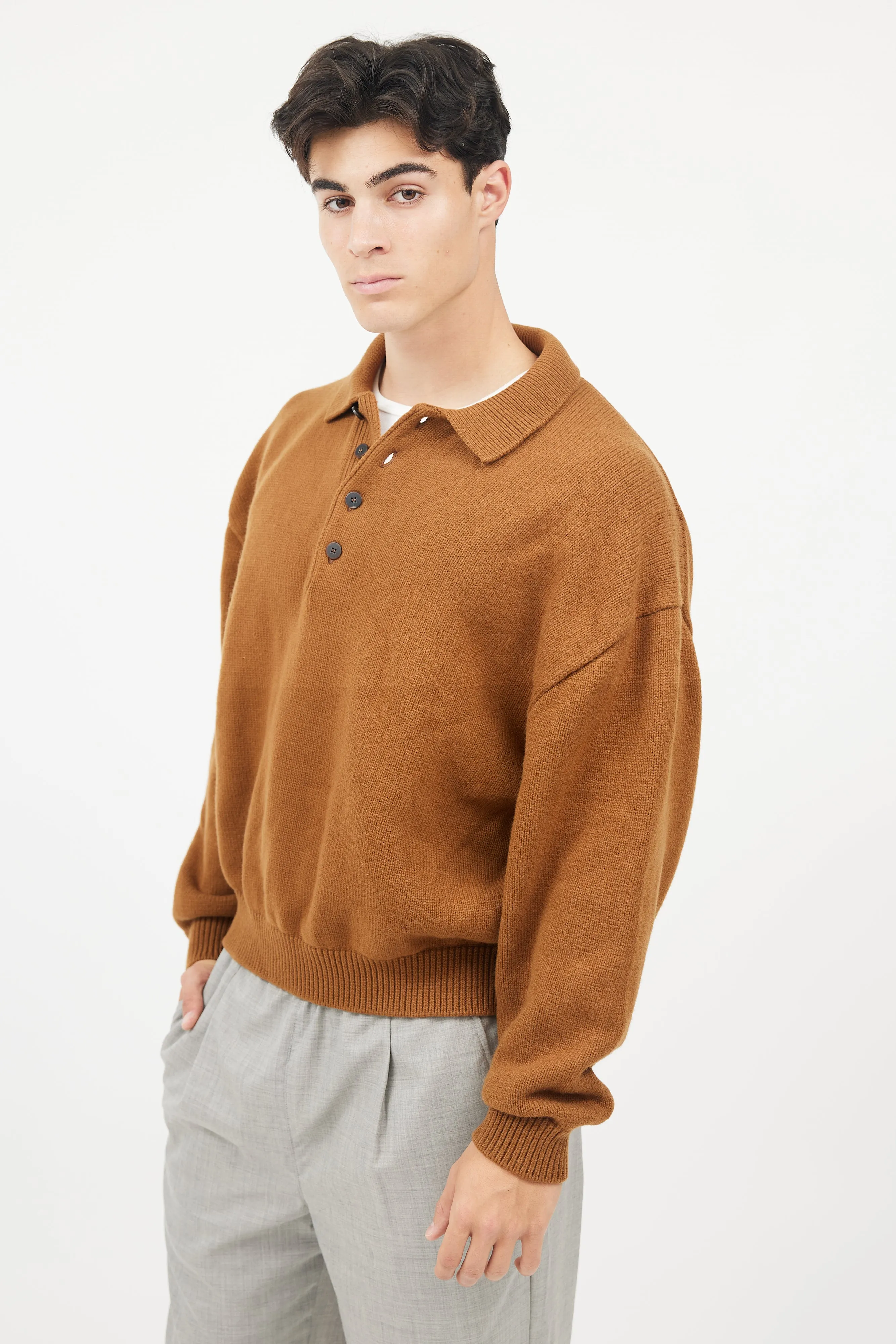 X Zegna Brown Wool Rugby Knit  Pullover