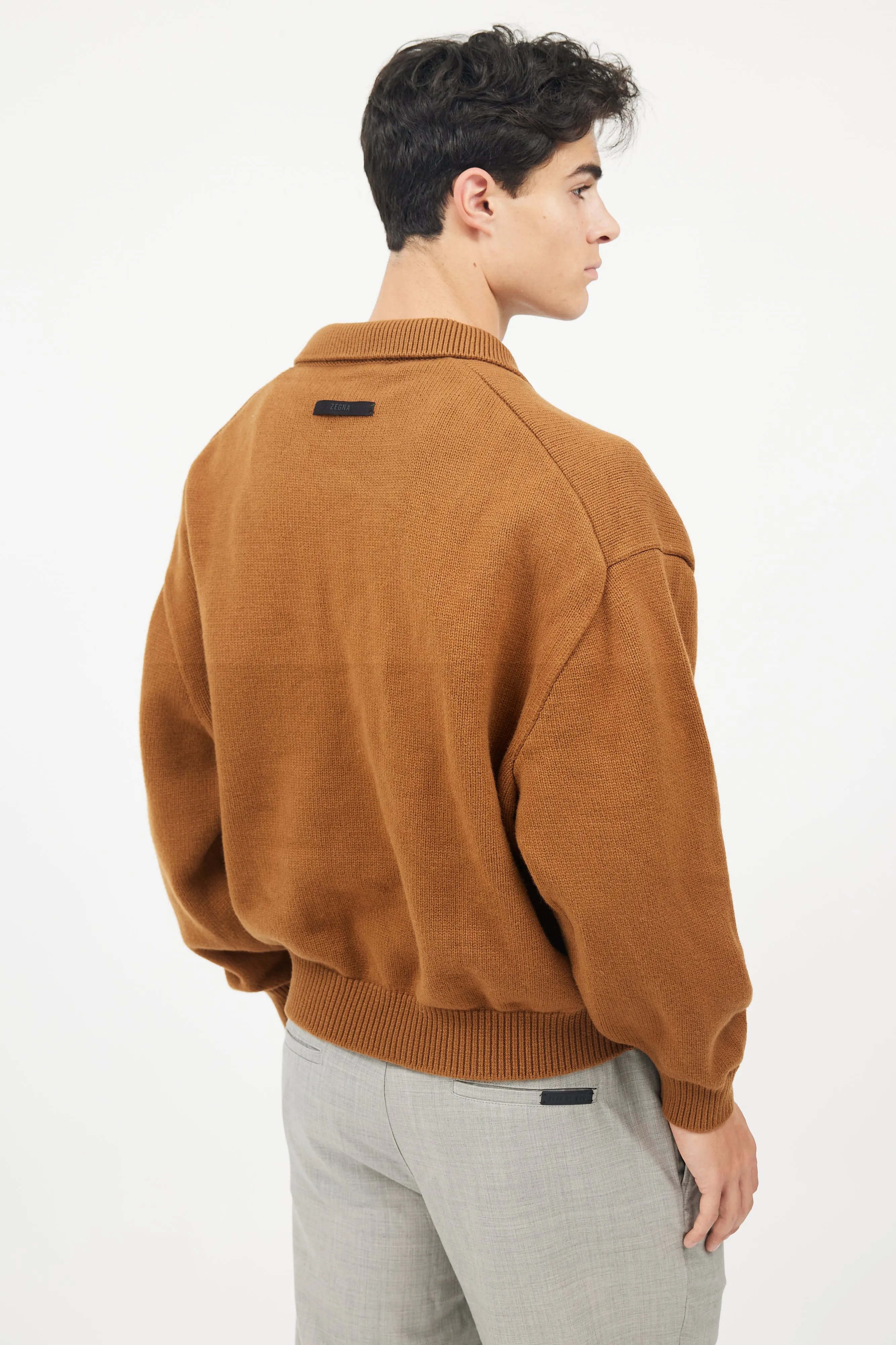 X Zegna Brown Wool Rugby Knit  Pullover