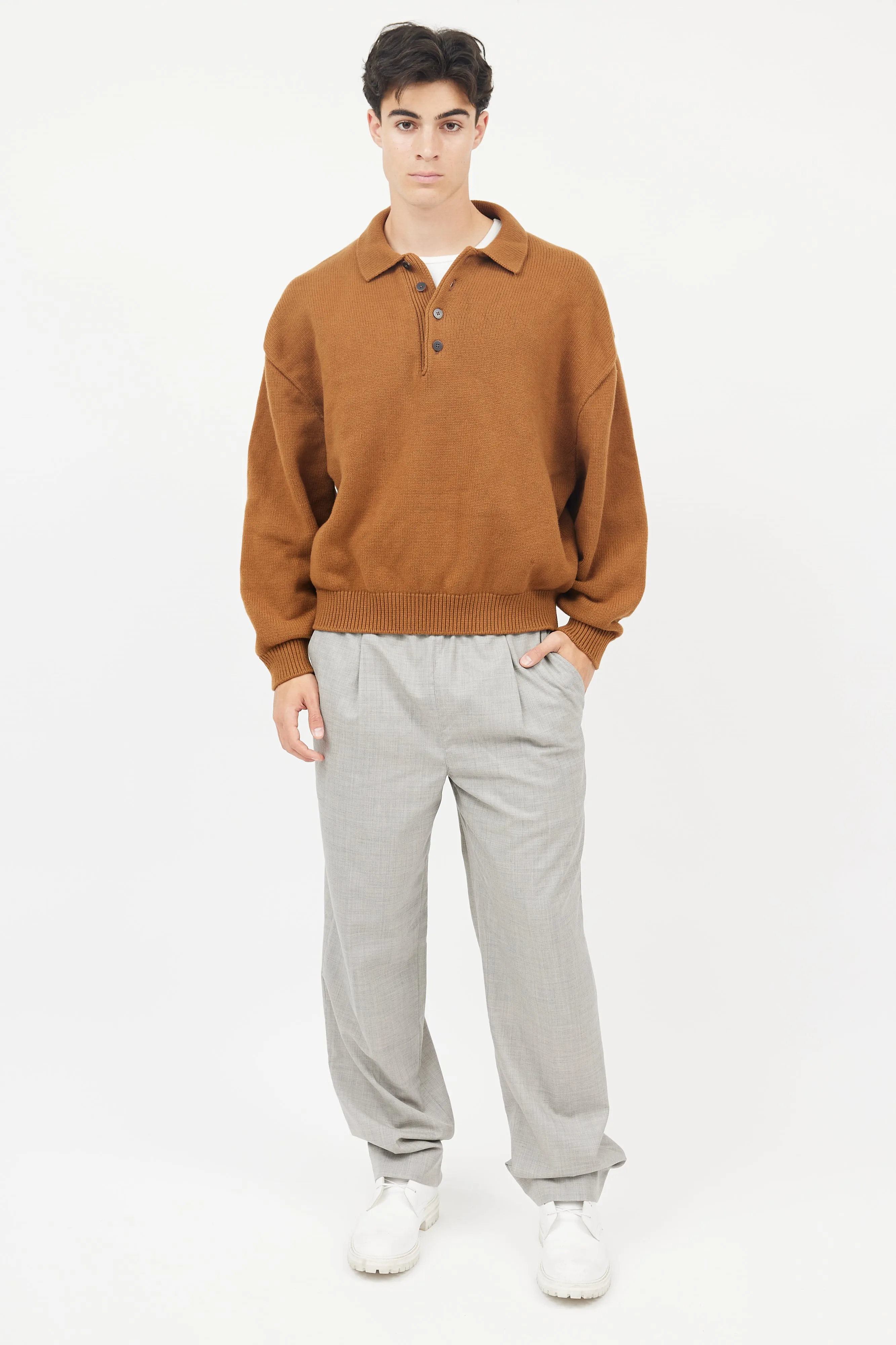 X Zegna Brown Wool Rugby Knit  Pullover