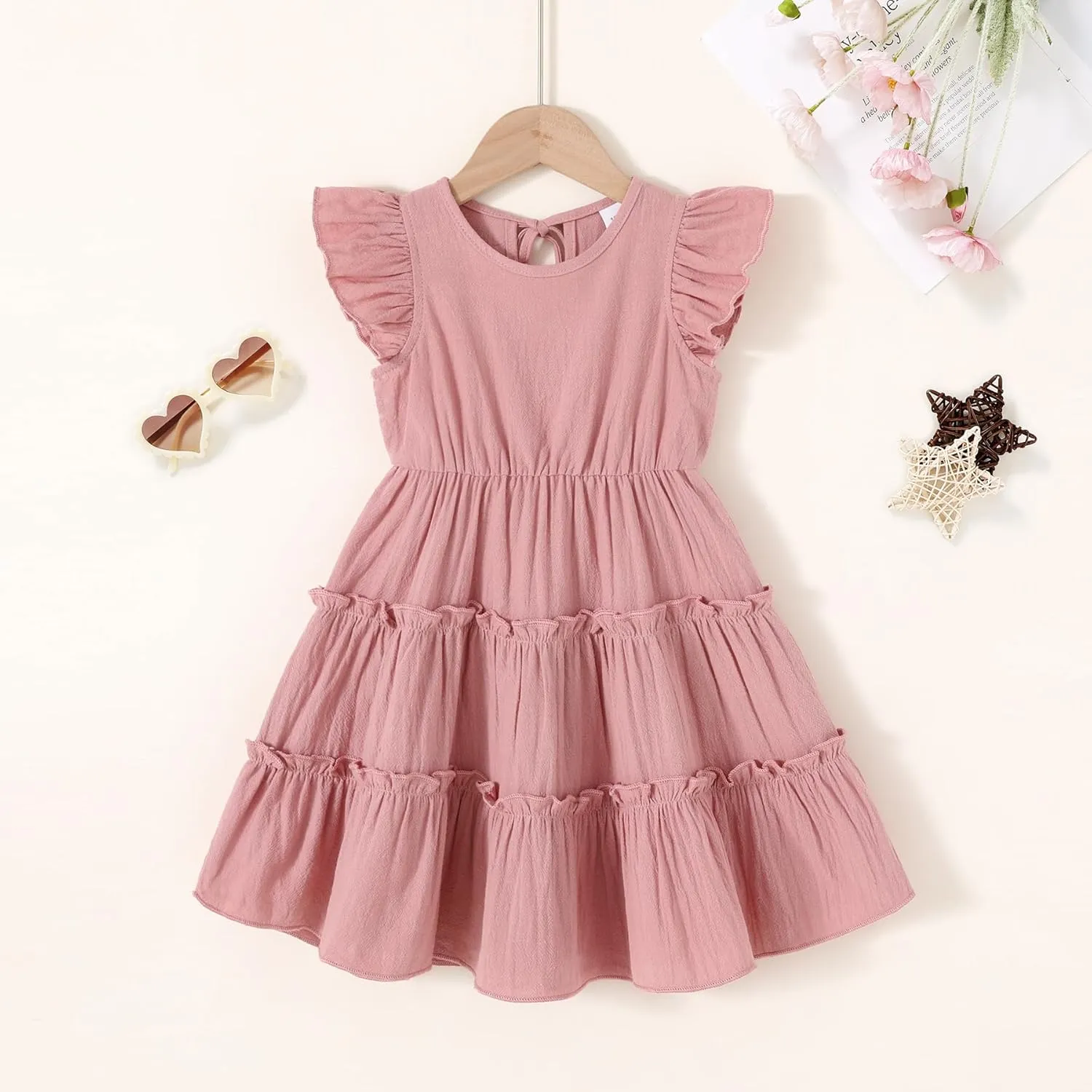 YOUNGER TREE Toddler Dress Baby Girl Summer Clothes Ruffle Sleeve Smock Beach Boho Dresses Sundress