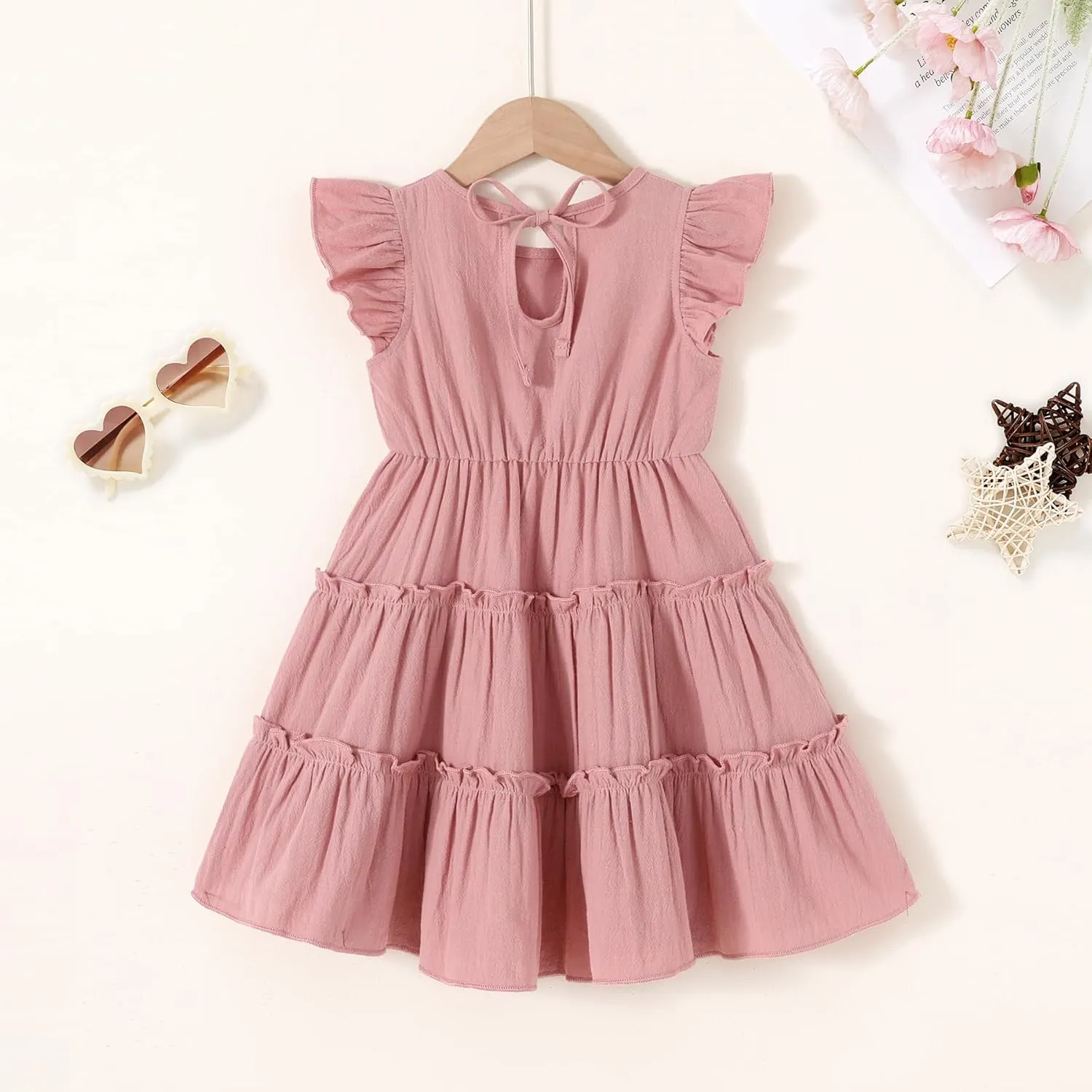 YOUNGER TREE Toddler Dress Baby Girl Summer Clothes Ruffle Sleeve Smock Beach Boho Dresses Sundress