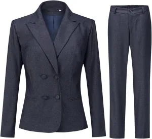 YUNCLOS Women's 2 Piece Double Breasted Suit Set Two Button Blazer and Pants