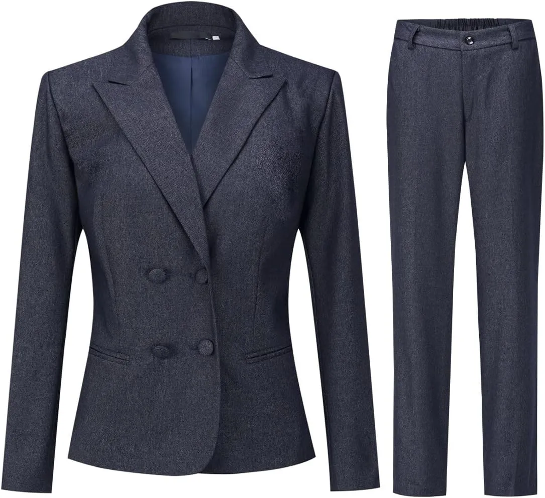 YUNCLOS Women's 2 Piece Double Breasted Suit Set Two Button Blazer and Pants