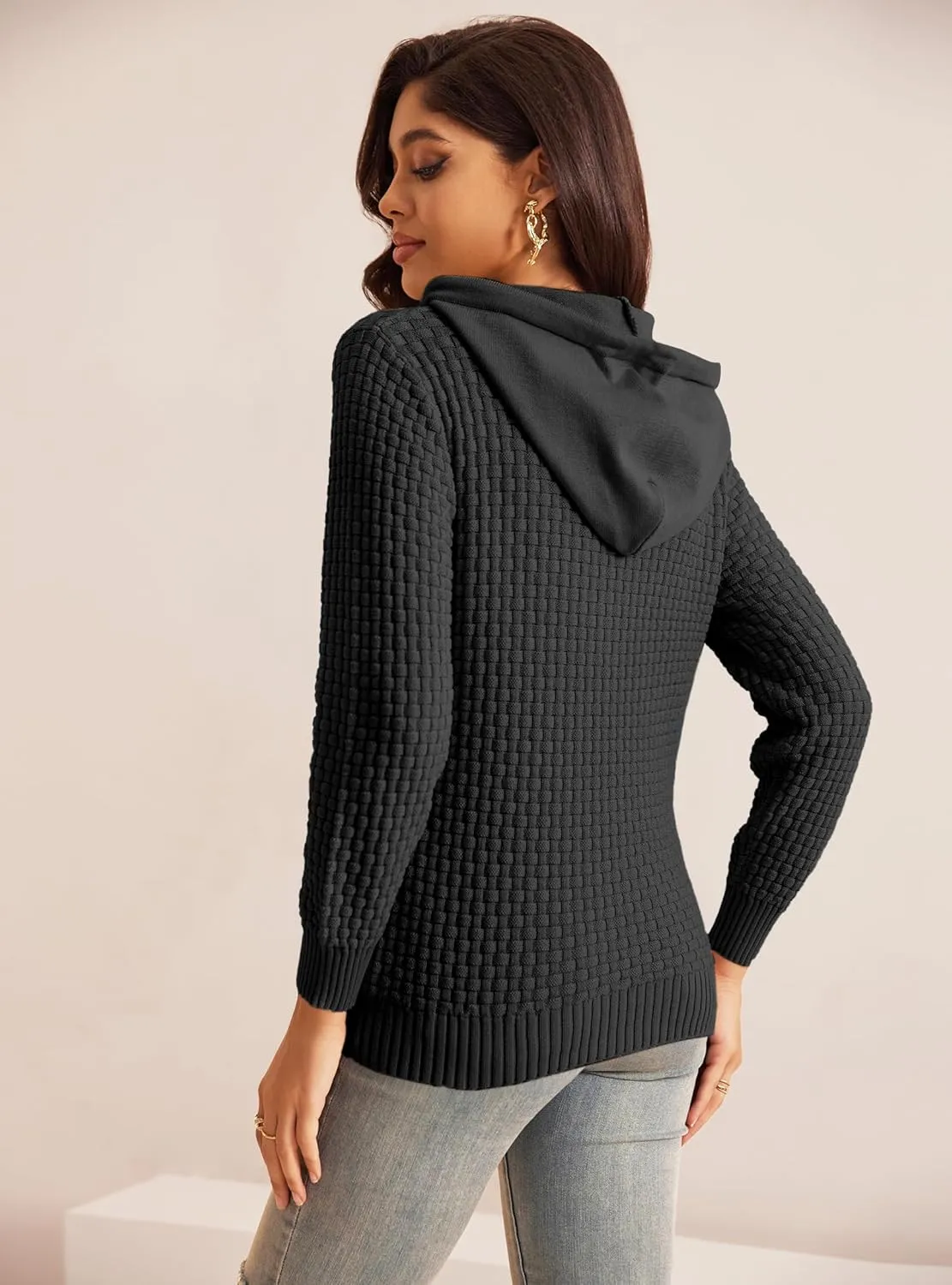 Zaitun Womens Hoodies Long Sleeve Sweatshirts Fashion Slim Waffle Casual Basic Drawstring Pullover Sweater
