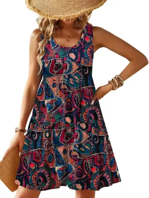 Zeagoo Womens Summer Sundress Boho Floral Casual Tank Dresses with Pockets Sleeveless Tiered Swing A Line Beach Dress