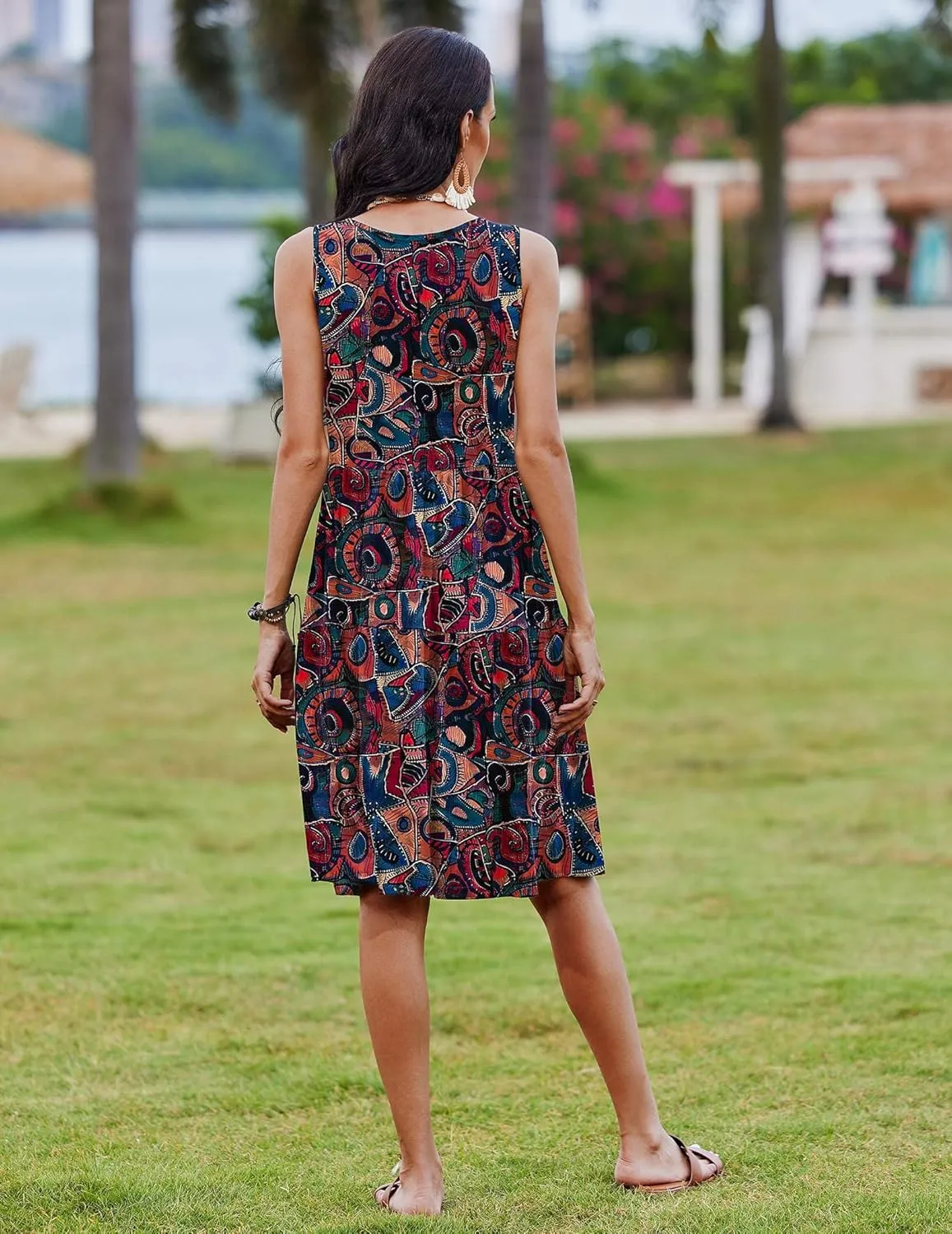 Zeagoo Womens Summer Sundress Boho Floral Casual Tank Dresses with Pockets Sleeveless Tiered Swing A Line Beach Dress