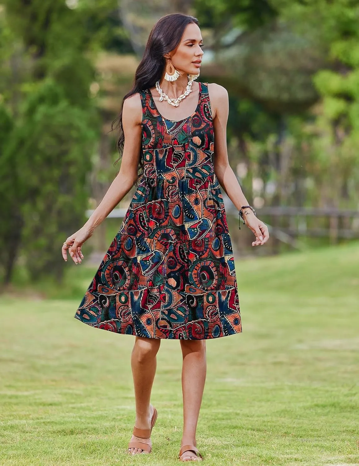Zeagoo Womens Summer Sundress Boho Floral Casual Tank Dresses with Pockets Sleeveless Tiered Swing A Line Beach Dress
